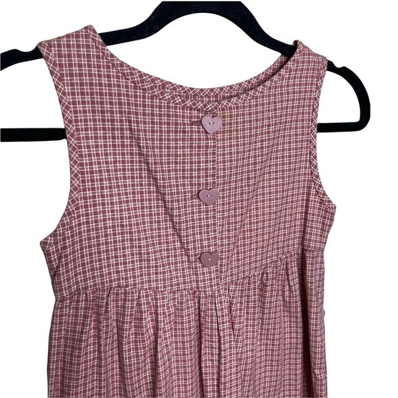 Vintage Handmade Girls Romper Size 5 Pink Check Print Baggy 1990s Heart Buttons - Picture 2 of 5